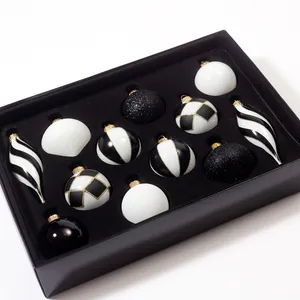 Black and White and Gold 12 Christmas Tree Ornaments