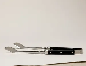 Very Heavy Metal Silver and Black Handled Grill Tongs