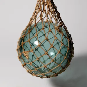 Blue Glass Netted Float Buoy Vintage Japanese Nautical