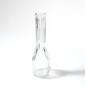 Vintage Tall Slender Hoosier Ribbed Clear Bud Vase - 9