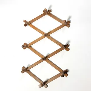 1970 Wood Peg Rack Vintage Accordian Wooden Wall Rack Scissored - 12.5