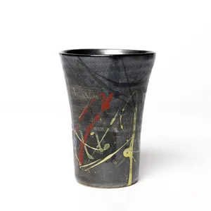 Hand Painted Black Stoneware Cup, Toothbrush holder