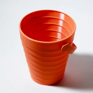 Retro Orange Ribbed Plastic 3D Printed Telescoping Bucket, Beach Toy