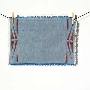 Kitchen Soft Goods: Southwestern Blue placematte, napkin with red silkscreened detail, unfinished edge - 12