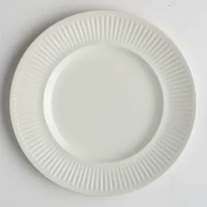 Cream Dinner Plate Wide Striped Rim - 10