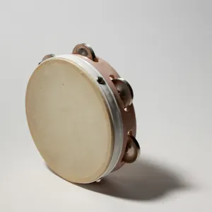 Vintage Light Colored Plastic Tambourine Natural Skin Jingles
