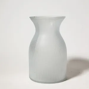 Frosted Ribbed Satin Glass Vase Vintage Minimalist Decor