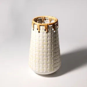 Large White Metal Vase with a ambossed featured like Basket Weave