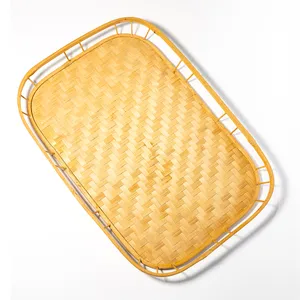 Bamboo Rattan Mid Century Modern Tiki Bar Cocktail Serving Tray, Vintage - 