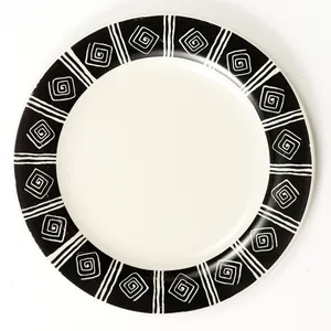 Sakura Majesticware, Inca pattern swirls and lines, black and cream, dinner plate - 10.5
