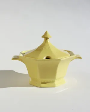 Vintage Octagon Shaped Canary Yellow Sauceboat with a lid.