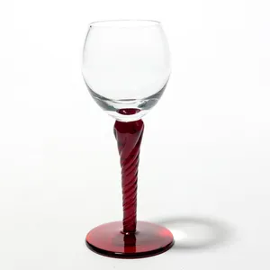 Vintage Clear and cobalt Red cordial glasses fluted bowl