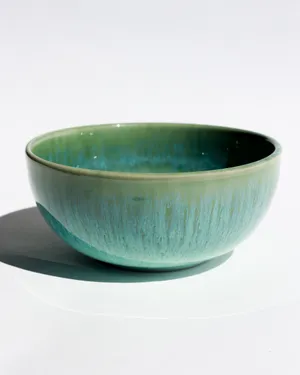 Ceramic Cereal Bowl with Green and Blue Reactive Glaze