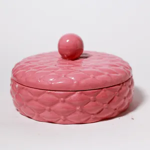 Vintage Pink Ceramic Quilted Lidded Trinket Box