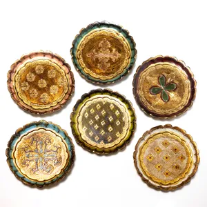 Vintage Wood Plate or Wall Art, Rich Gold Colorful