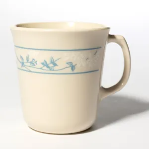 Corningware First of Spring Coffee Cups off White with Blue Flower Border, Set 4 - 3.5