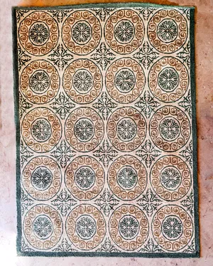 Extra Large Area Rug, Green, Gold, Cream Circle