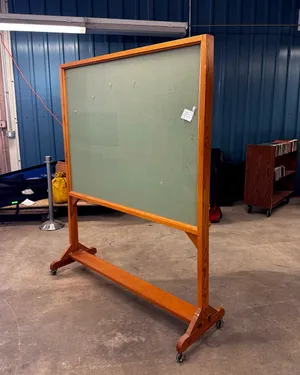 Classic Wood Standing Chalk Board on Wheels, Chalk on One Side and Cork Board on the Other