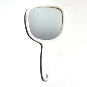 Retro White Plastic Handheld Vanity Mirror Vintage