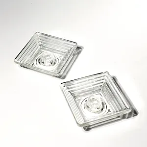 Pair of Vintage clear square pyramid art deco Manhatten Depression Glass Square Candle Stick Holders
