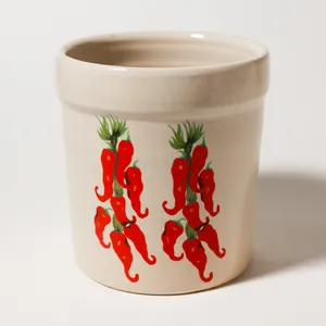Vintage Southwestern Cream Stoneware Chili Pepper Crock