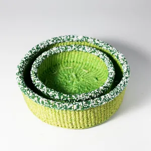 Lime Green Nesting Woven Table Baskets 