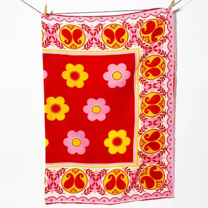 Surface Fabric: Mexican inspired fabric Red, pink and yellow flowers, red butterflies, tablecloth, fabric, surface - 21