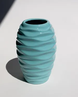Aqua, Blue Ceramic Modern Texture Imprinted Vase