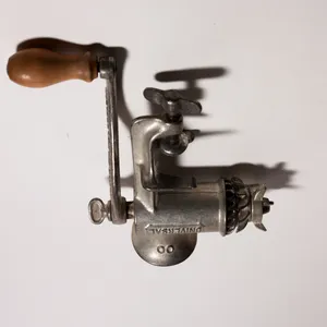 Vintage Universal Cast Iron Manual Meat Grinder and Original Packaging
