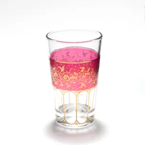 Clear Glass Juice Tumblers with pink and gold details - 4.75
