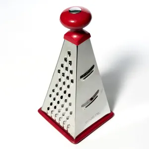 Stainless Steel Cheese Grater 4 side, Triangle, Red, Silver, modern, pyramid, prism - 10