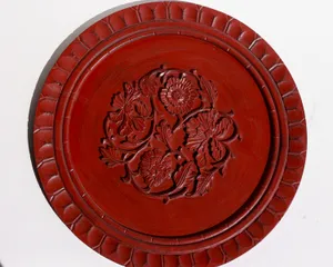 Round Red Wood Carved Flower Wall Art