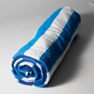 Used Red Striped and Blue Striped Towel with Blue Edging