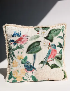 Decorative Embroidered Bird Floral, Garden Throw Pillow