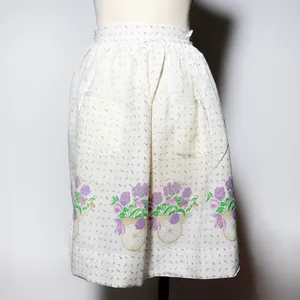 Kitchen Soft Goods: Hand Made Vintage Kitchen Apron small Purple  Flowers in a cart with brown edging - 48