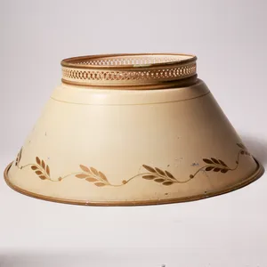 Antique French Tole Neoclassical Gilt Botanical Lamp Shade Cream and Gold Metal Lampshade