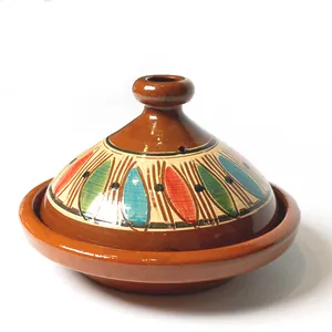 Kitchen Cookware: Traditional Moroccan Tagine Hand Painted Green Coral and Blue Diamonds