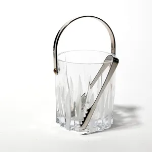 Art Deco Style Crystal Ice Bucket Heavy with a Silver Handle