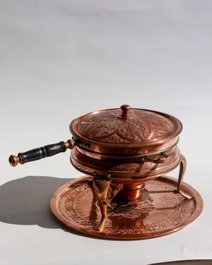 Vintage Nader Copper Chafing Dish Mid-Century Food Warmer. High Shine Finish