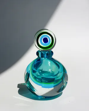 Fifth Avenue Crystal Art Glass Paperweight Perfume Bottle Green and Blue