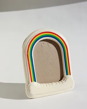 1970s Rainbow Picture Frame with a Fluffy White Cloud Base