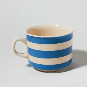 Vintage Cream Ceramic Coffee Mug Cup Blue Stripes British Tea Cup