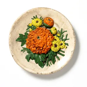 Vintage Flowers chalkware wall plate in 3D Floral spray pattern 