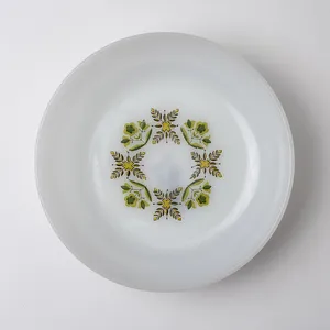 Milk Glass with Green Flowers Cereal Bowls