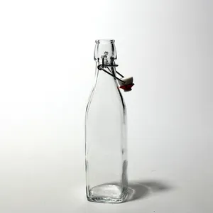 Square Shaped small clear bottle with a swing stopper