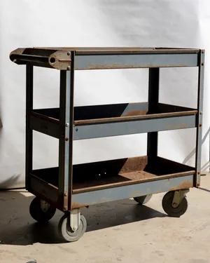 Vintage Industrial Steel Rolling Utility Cart Gray and Rusty