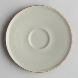 Wide White Saucer with Orange Bottom - 