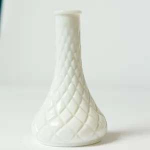 Vase Diamond Waffle Pressed Pattern White Milk Glass Vase