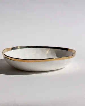 White New Bone China Textured Salad Plate with a Gold Rim