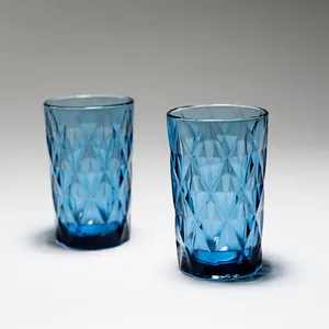 Bandesun Diamond Patterned Jewel Toned Drinking Glass - 5